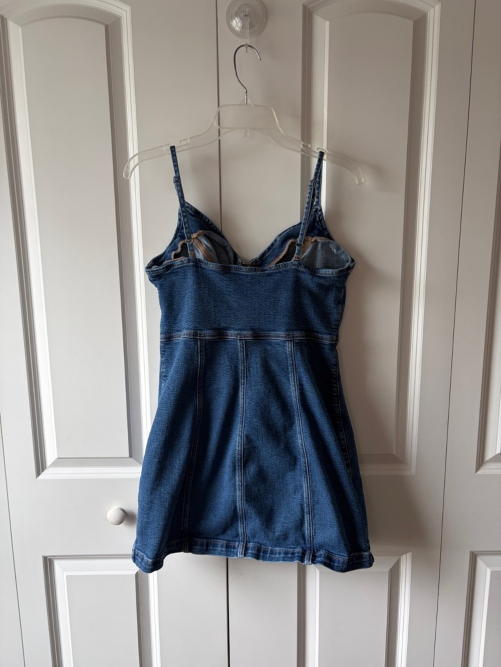 American Eagle Denim Zip-Front Mini Dress Women's Size Large Stretch Y2K - Picture 3 of 5